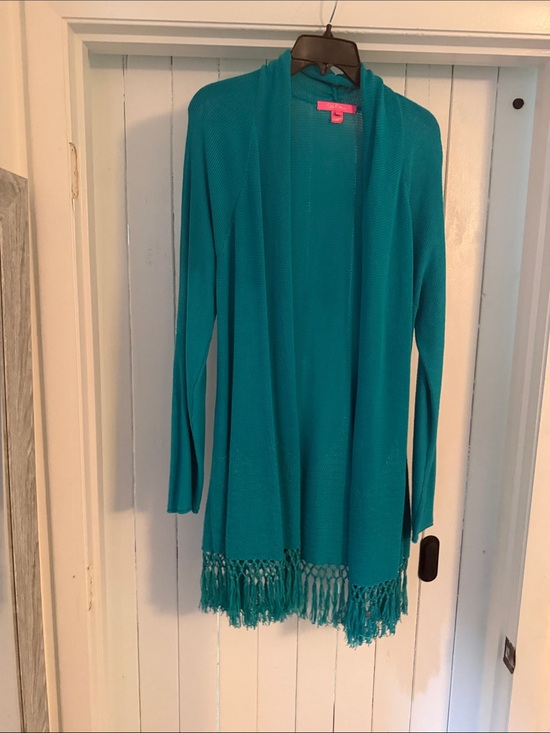 Lilly Pulitzer Sweaters - Lilly Pulitzer Teal Fringe Open Cardigan